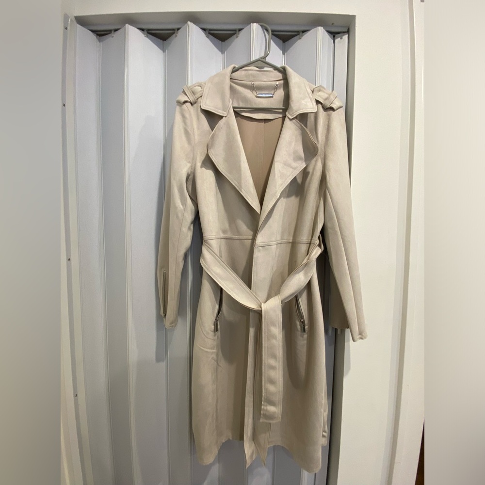 Tahari Suede Cream Wrap Coat